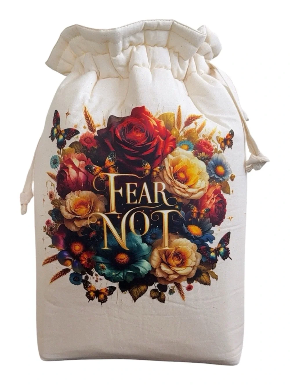 Fear Not Floral Drawstring Cosmetic Pouch - Cream